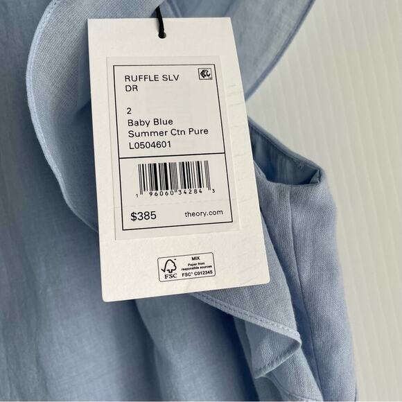 🆕 Theory Organic cotton baby blue midi dress NWT size 2 flowy short sleeves - Picture 7 of 11